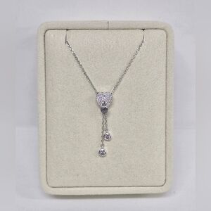 925 Sterling Silver CZ Heart Drop Adjustable Necklace Polished Finish